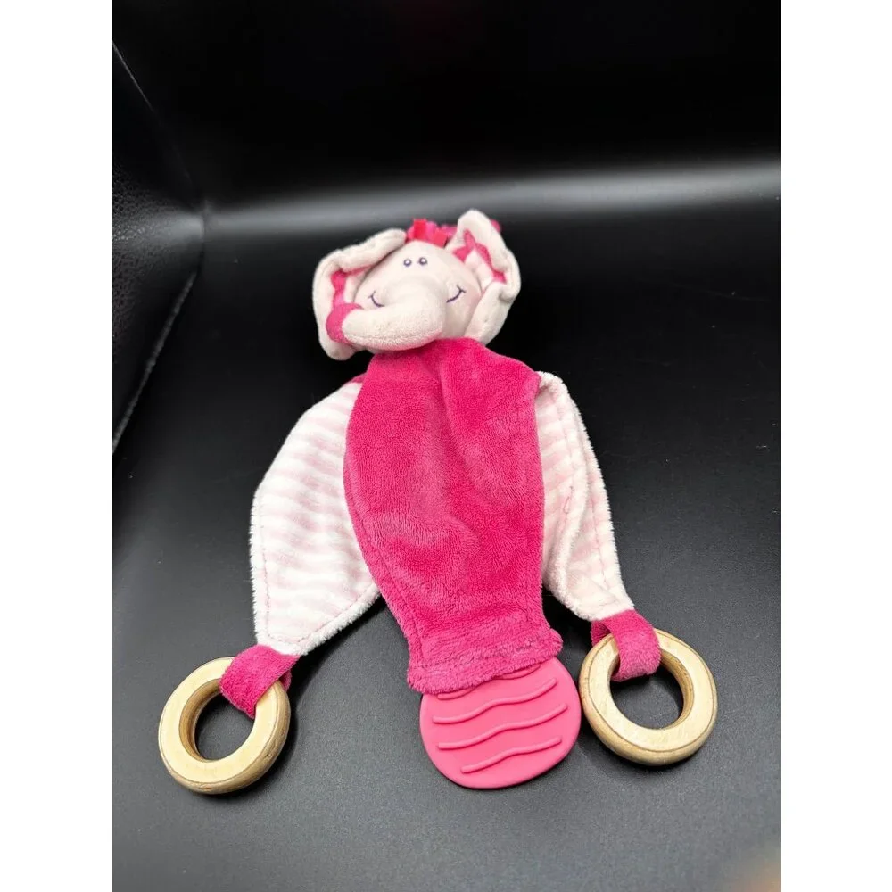 Stephan Baby Elephant Pink Plush Security Blanket Lovey Teether Rings Knot READ‎